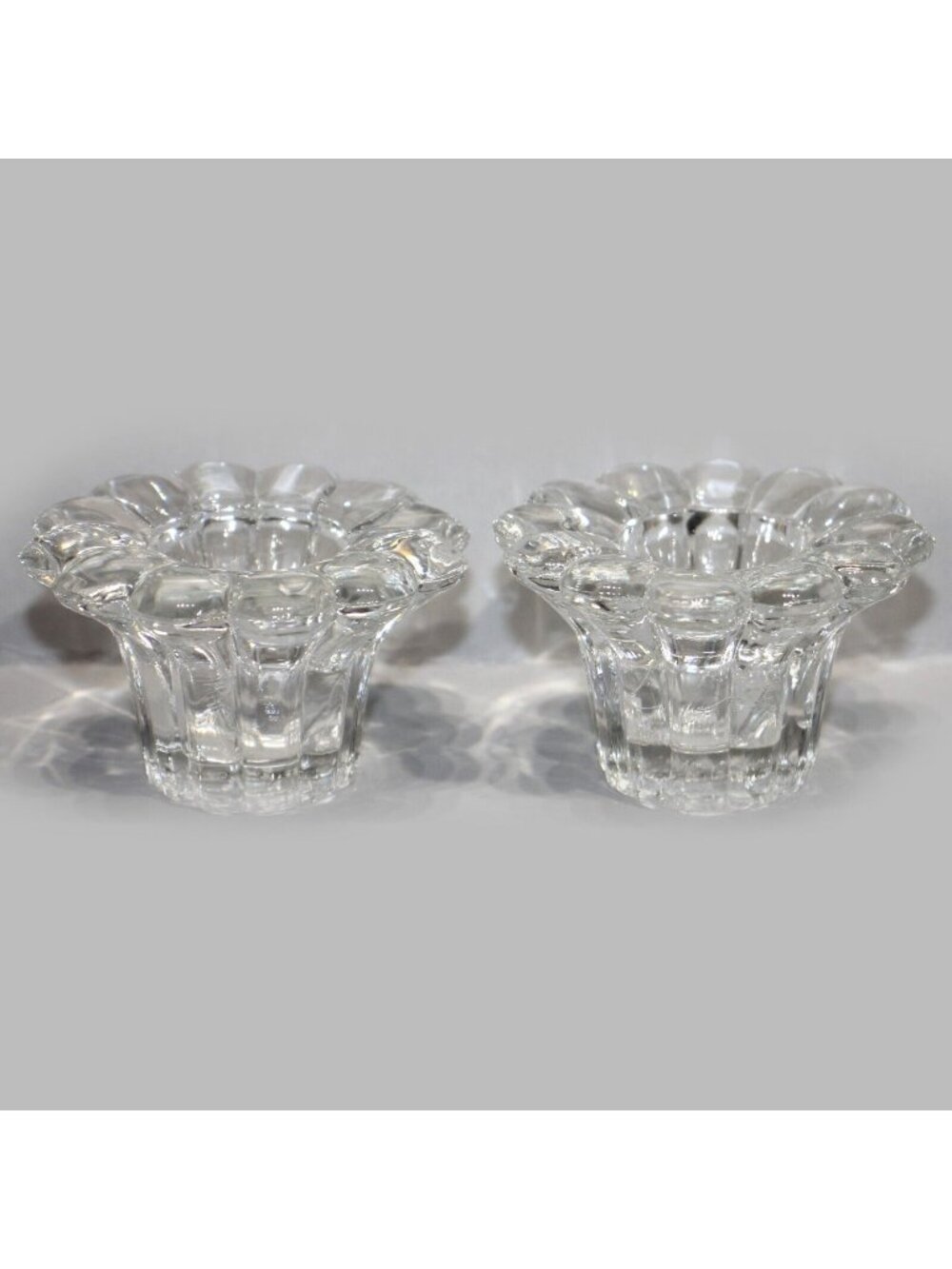 Forever Crystal CANDLE HOLDERS Clear Glass Round Faceted Set Of 2 3” Vintage